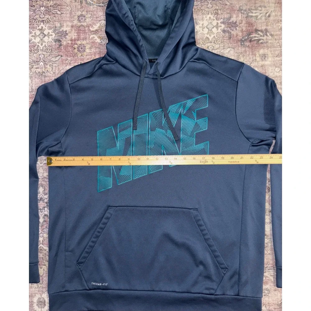 Nike Mens Therma-FIT Hoodie Navy Blue Teal Graphic Logo Sweatshirt XL 803226-460